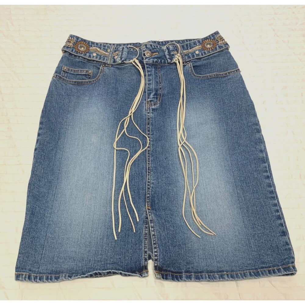 ROUTE 66 STRETCH WOMENS JEANS BELTED JEANS SKIRT SIZE 8